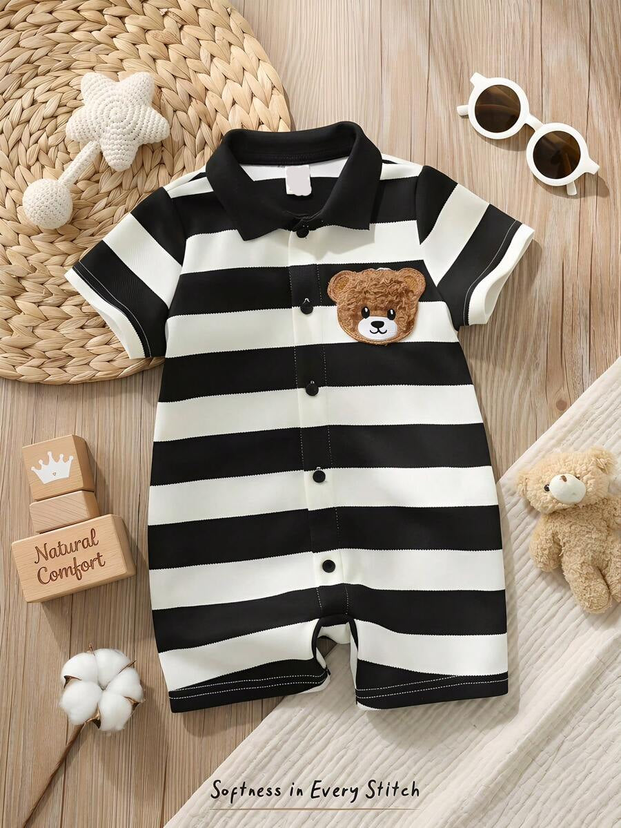 Baby Boy Plaid Short Sleeve Romper Formal Summer Outfit for Birthday Party Christening and Special Occasions