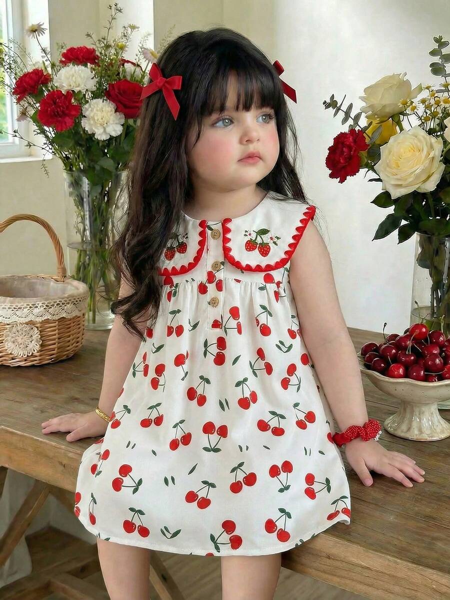Ruffle Collar Floral Print Sleeveless Dress for Baby Girls