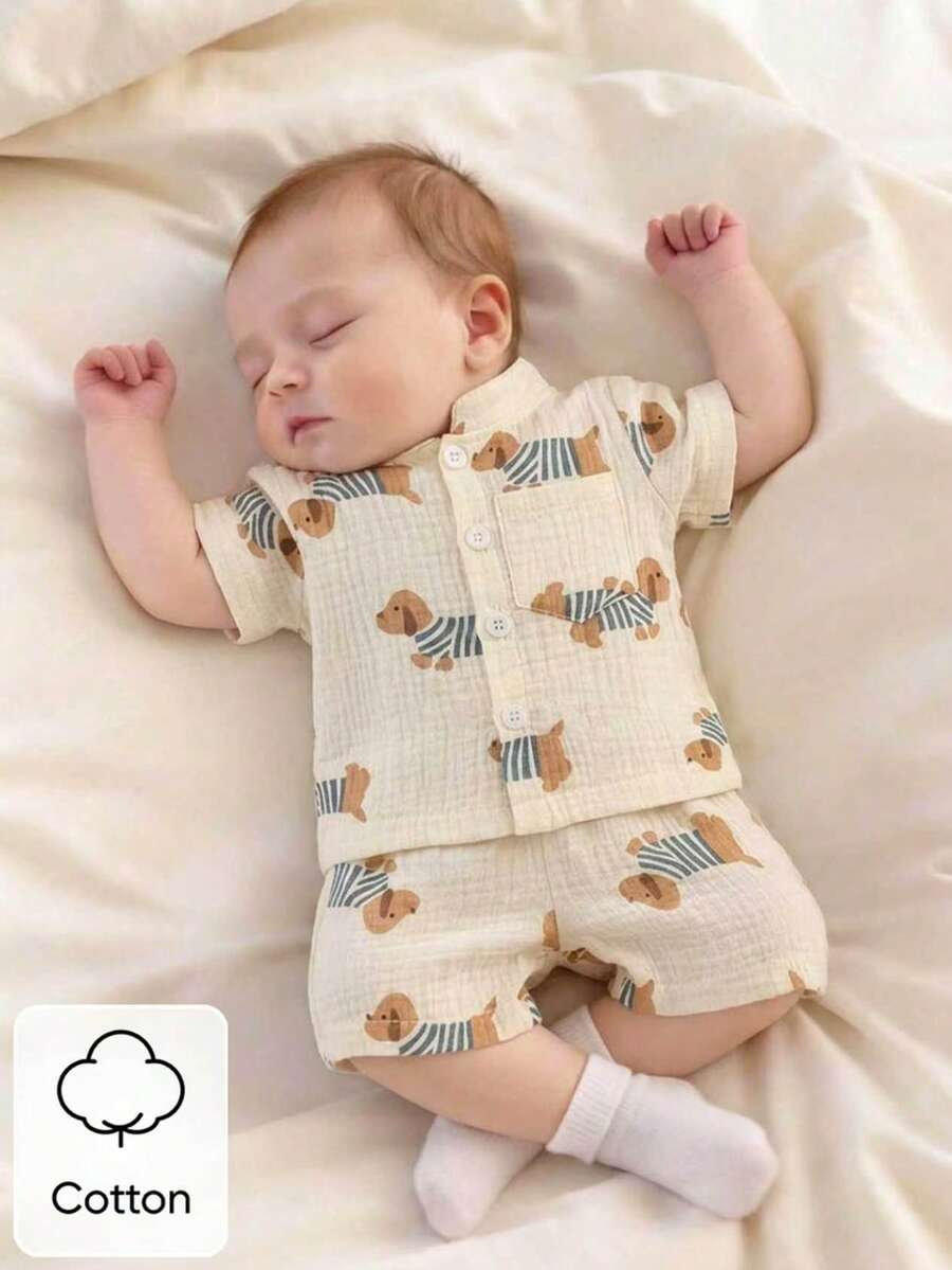 2PCS Baby Boy Gentleman Style Shirt and Shorts Set for Stylish Summer Daily Wear