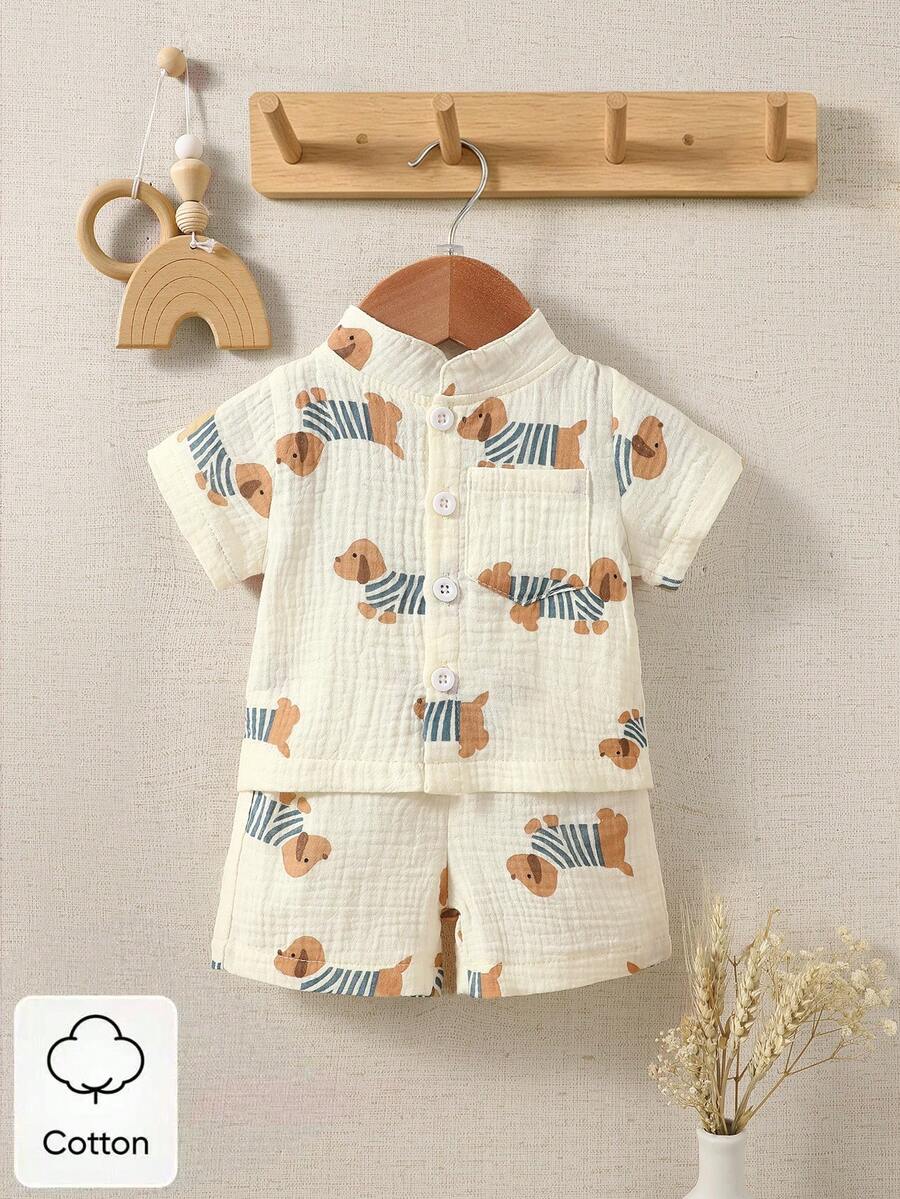2PCS Baby Boy Gentleman Style Shirt and Shorts Set for Stylish Summer Daily Wear