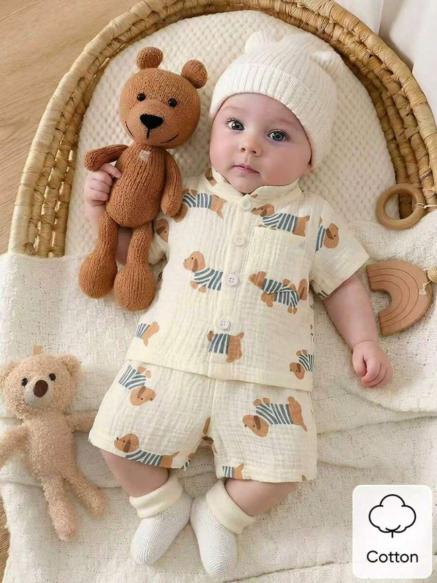 2PCS Baby Boy Gentleman Style Shirt and Shorts Set for Stylish Summer Daily Wear