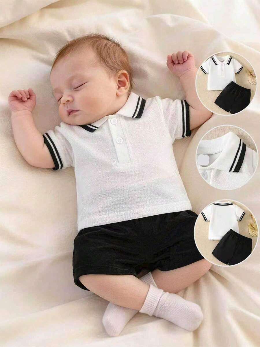 2PCS Baby Knitted Jacquard Shirt and Shorts Set for Casual Summer Outings