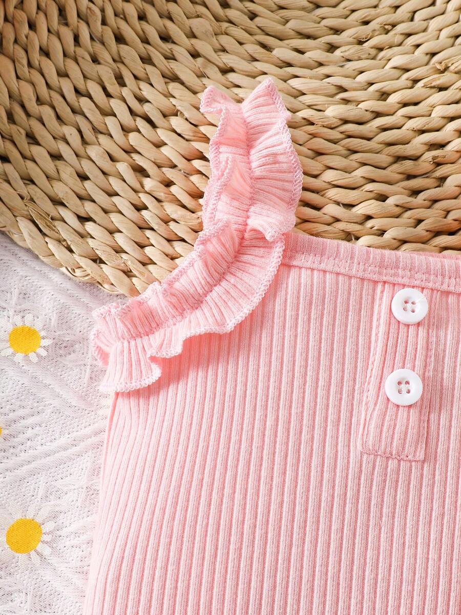 Baby Girl 2026 Summer 3pcs Buttoned Bodysuit and Lemon Skirt Set with Headband