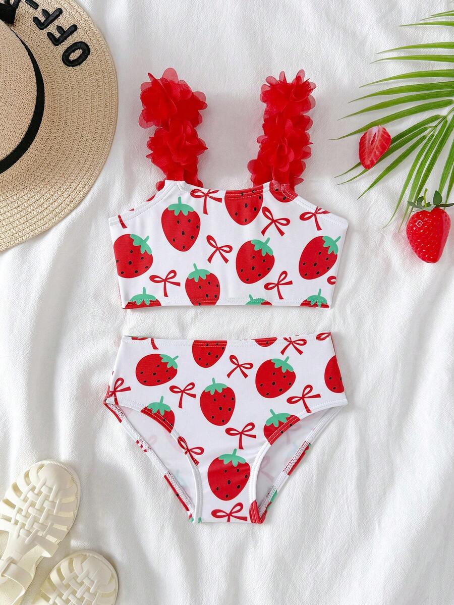 Baby Girls Leopard Print Bikini Set With Ruffle Trim Cute Summer Swimwear
