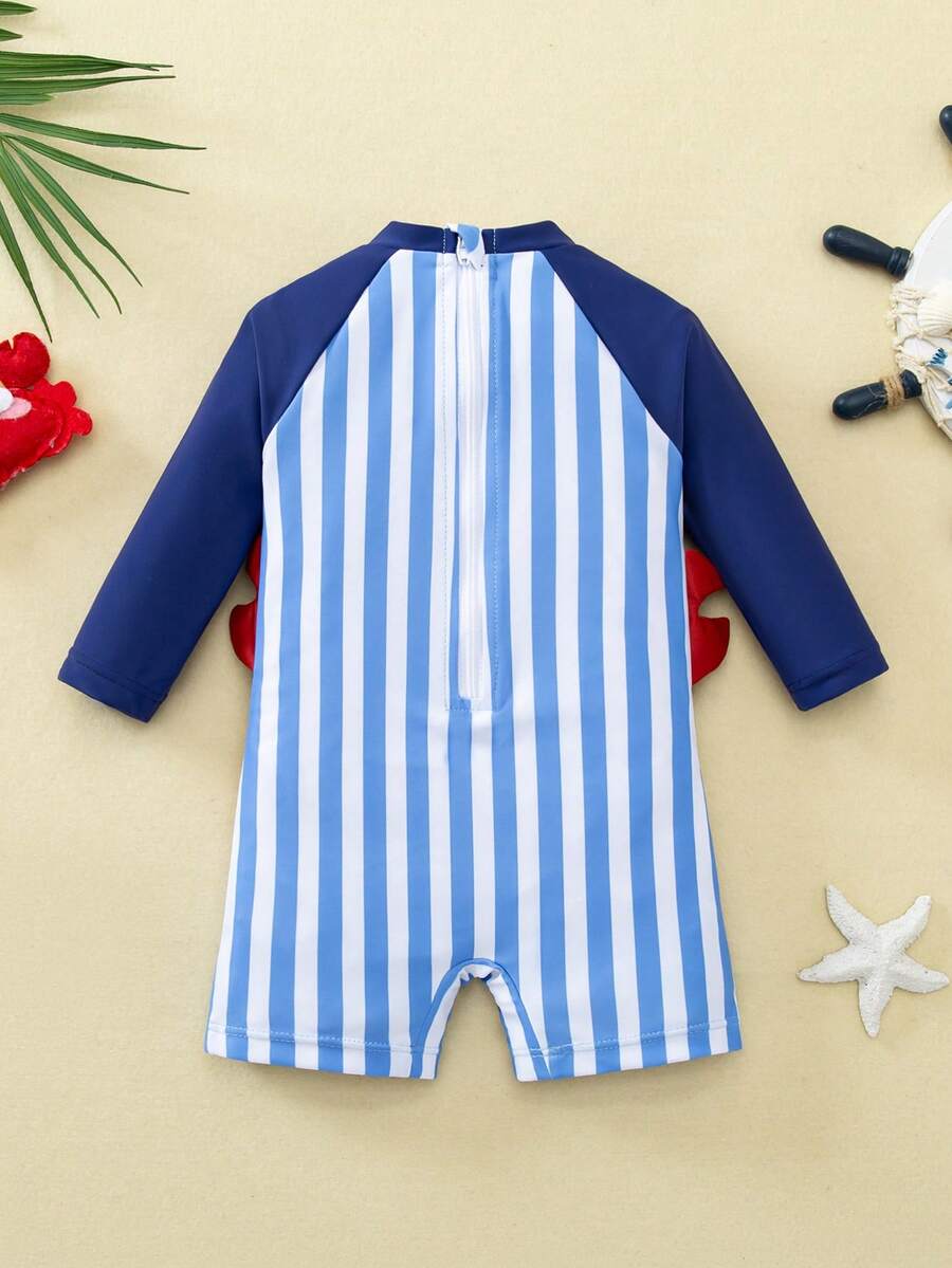 Baby Striped Dolphin Print One-Piece Swimsuit for Beach Vacation and Pool Days