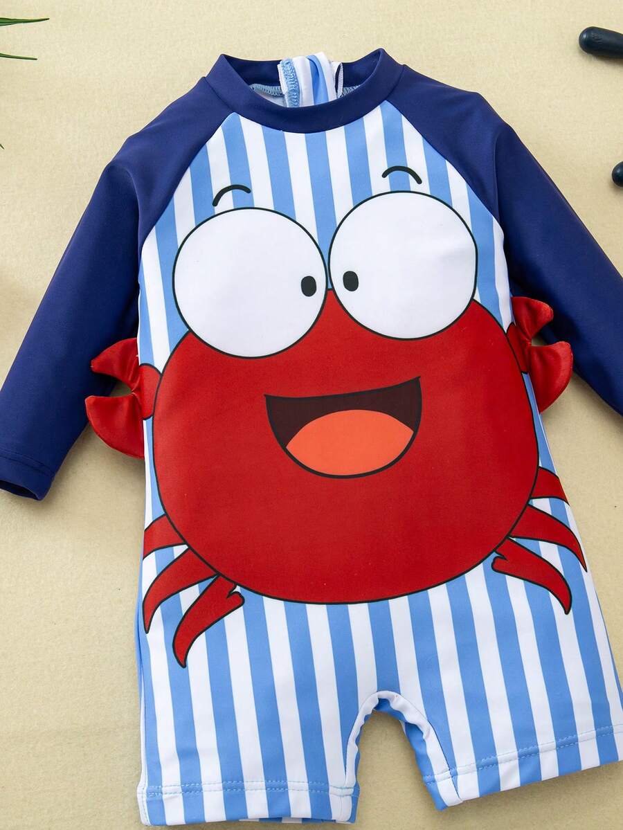 Baby Striped Dolphin Print One-Piece Swimsuit for Beach Vacation and Pool Days