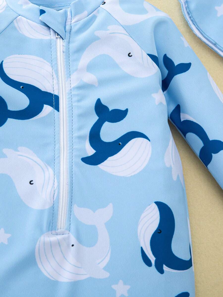 Baby Striped Dolphin Print One-Piece Swimsuit for Beach Vacation and Pool Days
