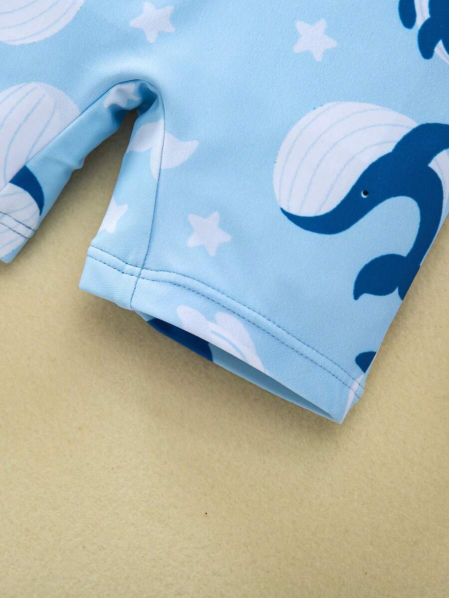 Baby Striped Dolphin Print One-Piece Swimsuit for Beach Vacation and Pool Days