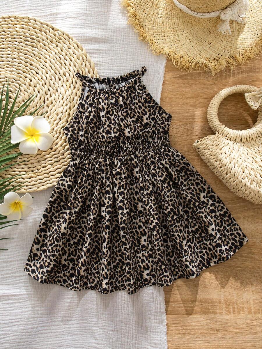 Baby Girl Leopard Print Sleeveless Dress Cute Summer Vacation Outfit Mommy and Me Matching Look