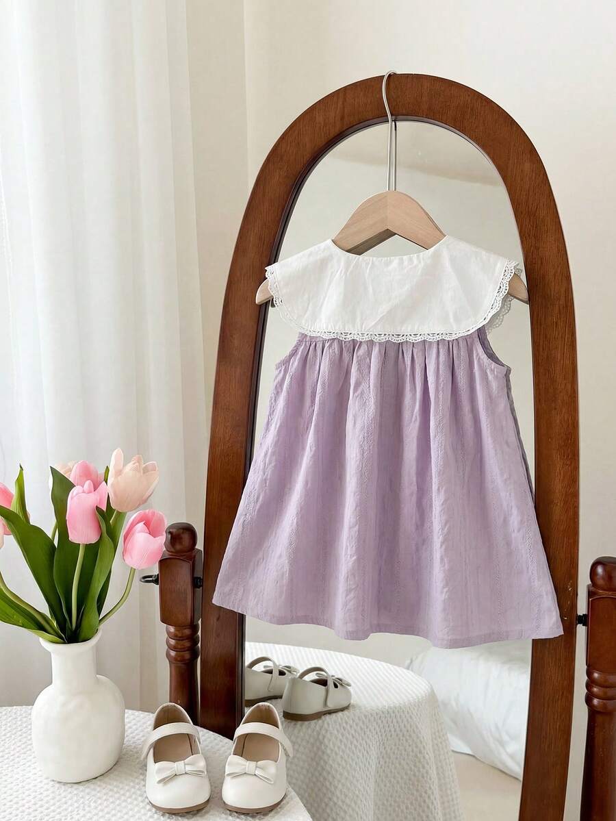 Ruffle Collar Floral Print Sleeveless Dress for Baby Girls
