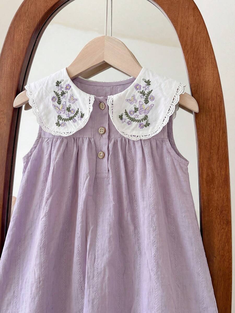 Ruffle Collar Floral Print Sleeveless Dress for Baby Girls