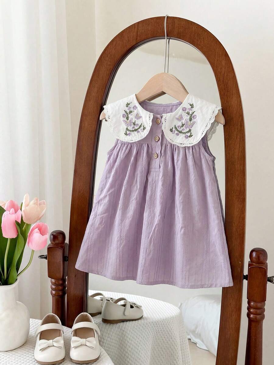 Ruffle Collar Floral Print Sleeveless Dress for Baby Girls