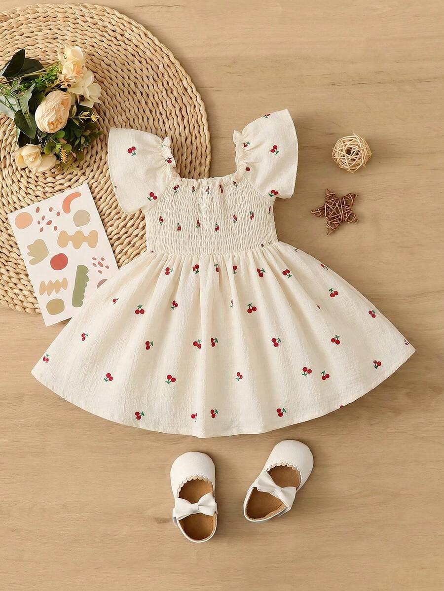 Baby Girl Butterfly Sleeve Square Neck Dress Cute Summer Casual Outfit