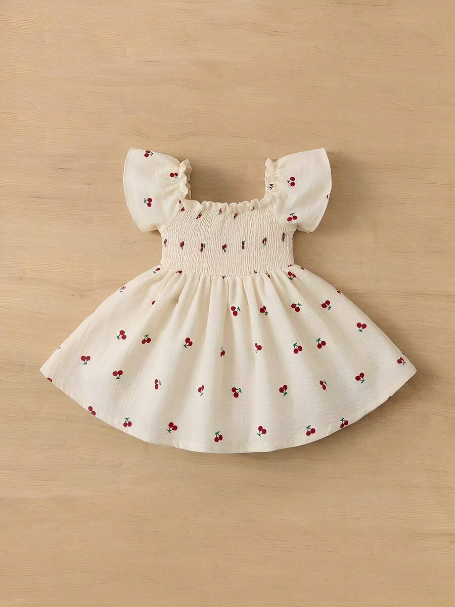 Baby Girl Butterfly Sleeve Square Neck Dress Cute Summer Casual Outfit
