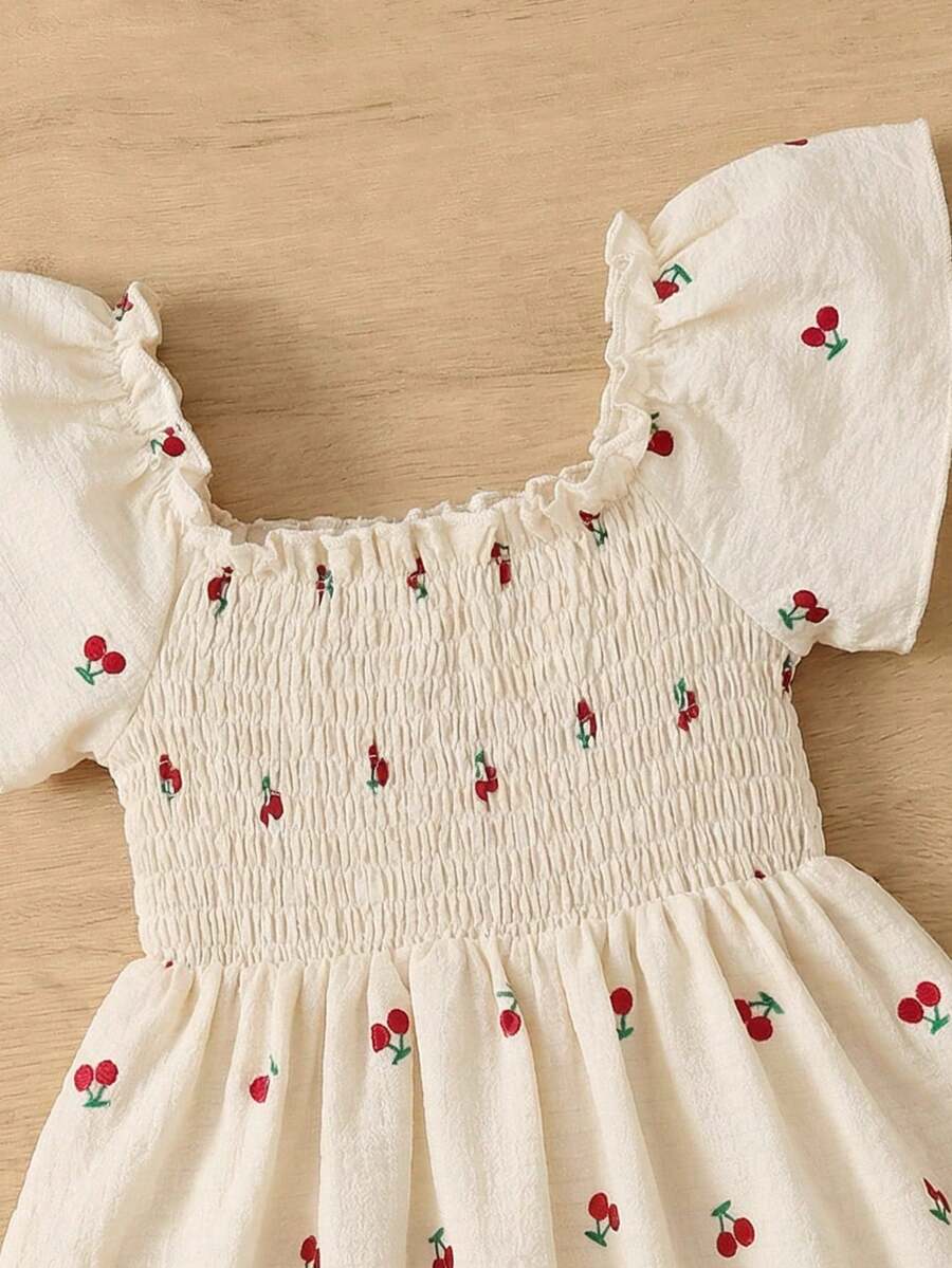 Baby Girl Butterfly Sleeve Square Neck Dress Cute Summer Casual Outfit
