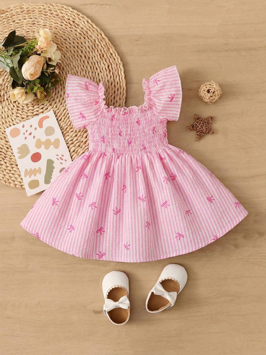 Baby Girl Butterfly Sleeve Square Neck Dress Cute Summer Casual Outfit