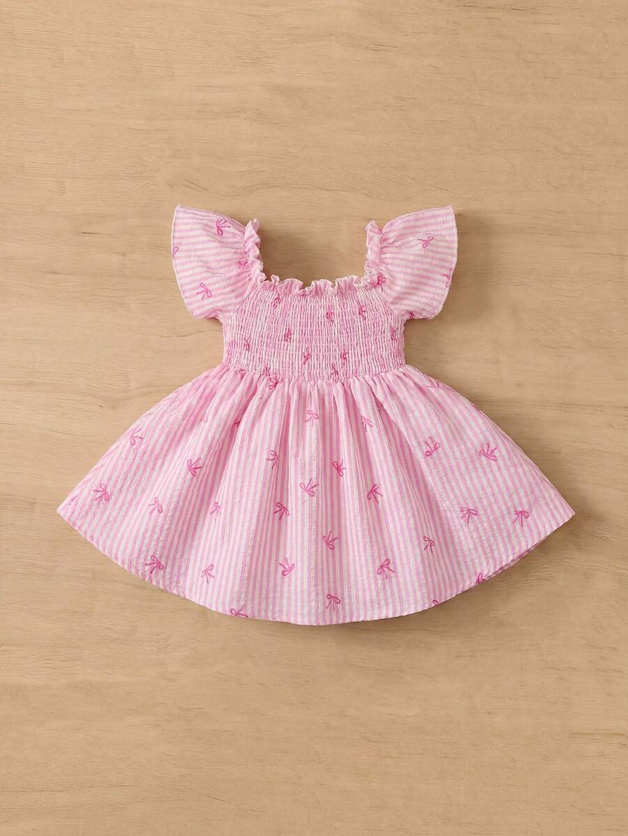 Baby Girl Butterfly Sleeve Square Neck Dress Cute Summer Casual Outfit