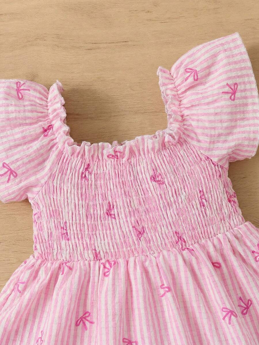 Baby Girl Butterfly Sleeve Square Neck Dress Cute Summer Casual Outfit