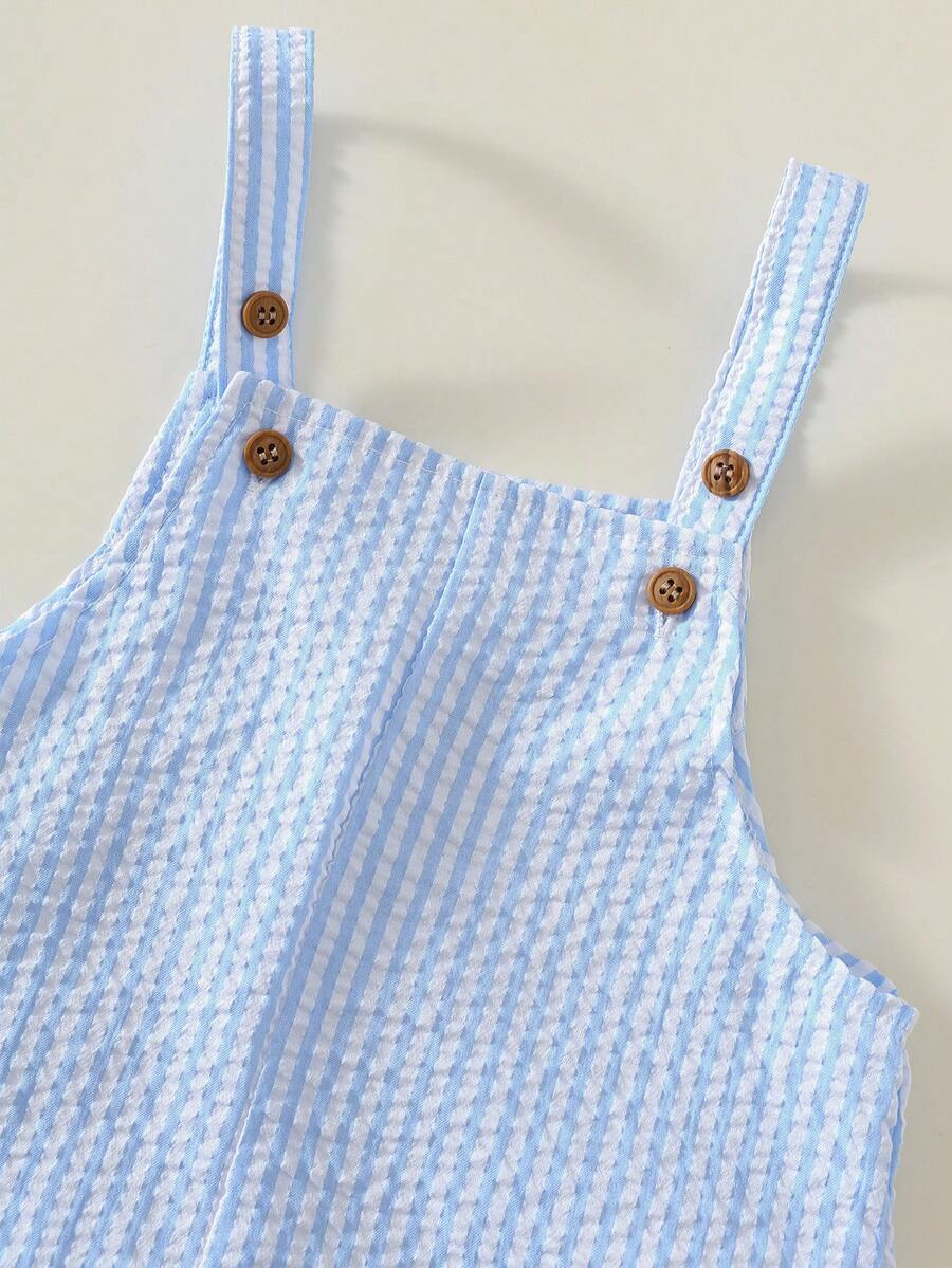 Baby Striped Bib Overalls and Bucket Hat 2 Piece Casual Summer Beach Outfit Set