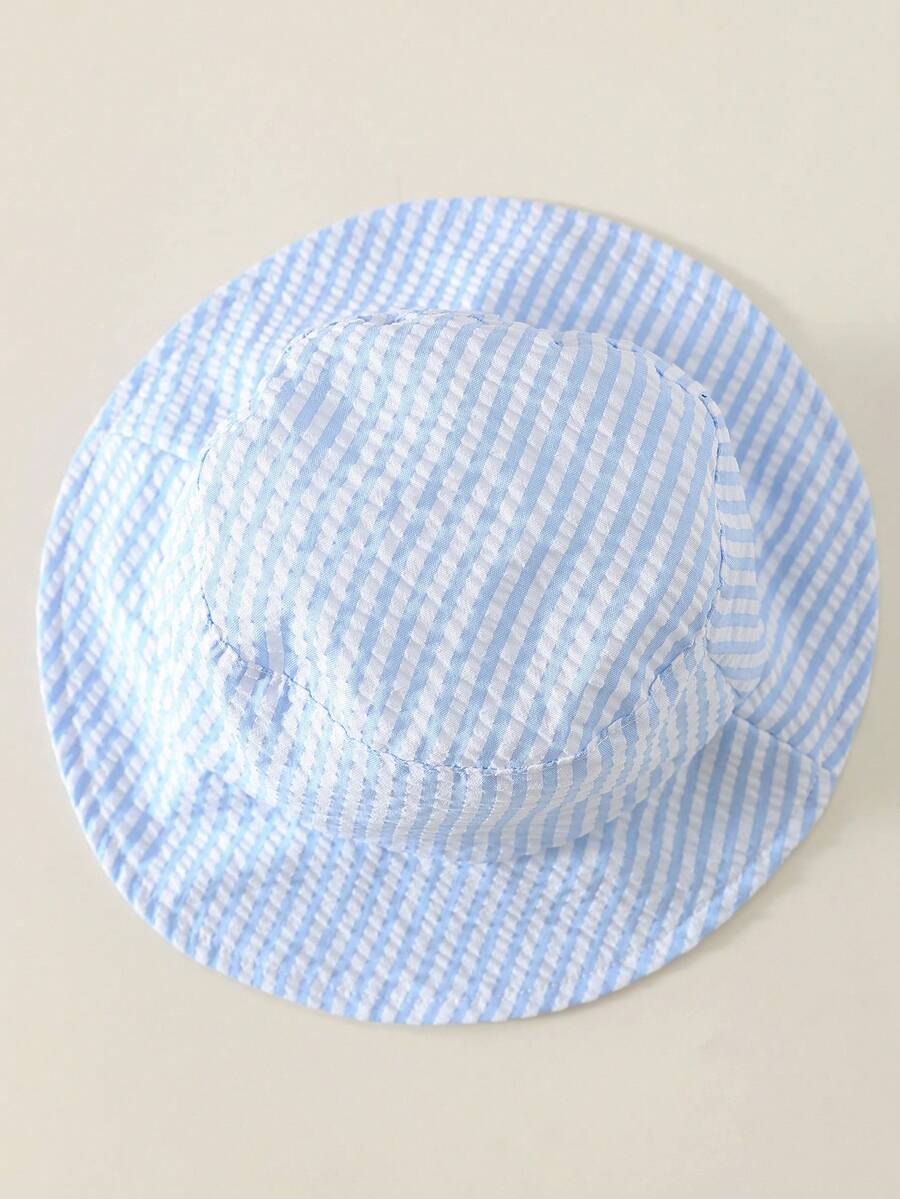 Baby Striped Bib Overalls and Bucket Hat 2 Piece Casual Summer Beach Outfit Set