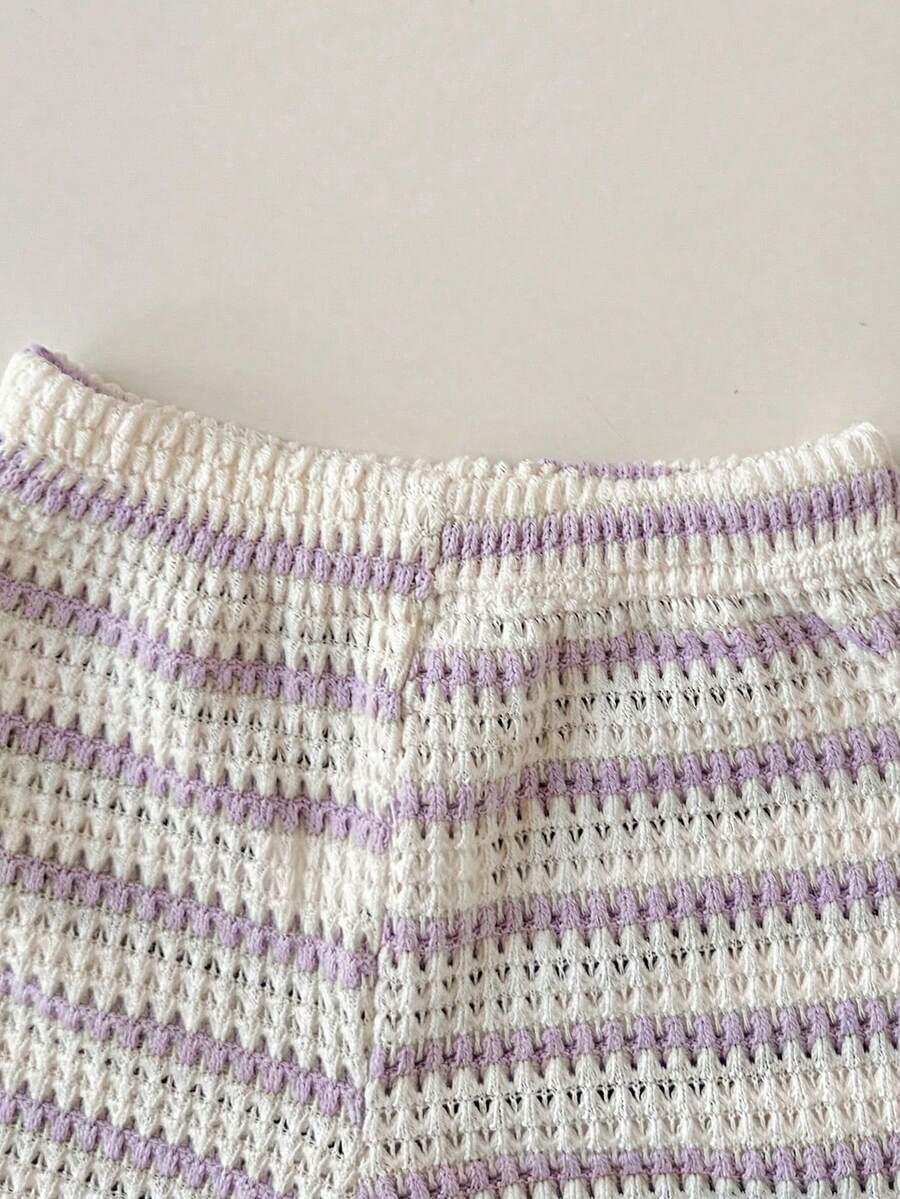 Striped Knit Camisole And Shorts Set For Baby Girls Summer Vacation Wear