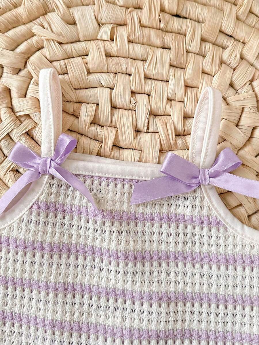 Striped Knit Camisole And Shorts Set For Baby Girls Summer Vacation Wear