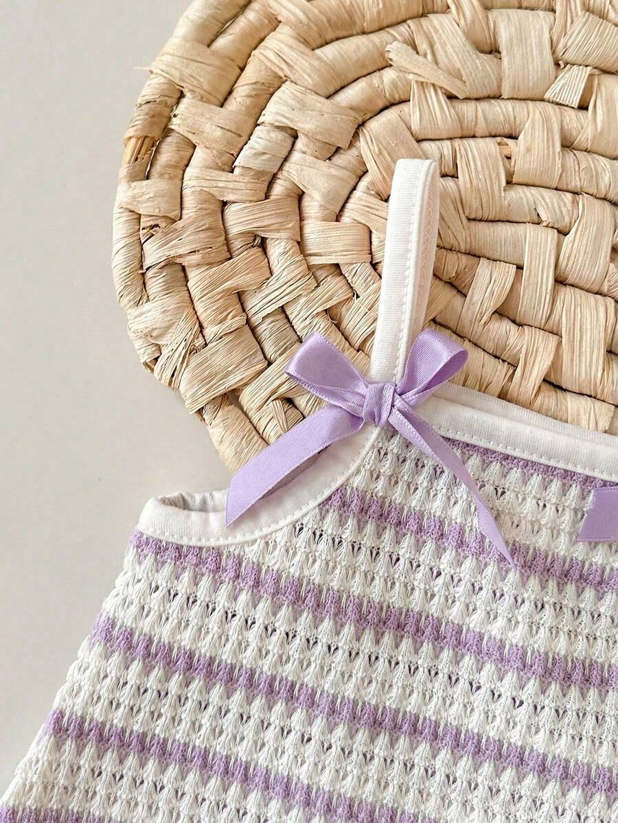 Striped Knit Camisole And Shorts Set For Baby Girls Summer Vacation Wear