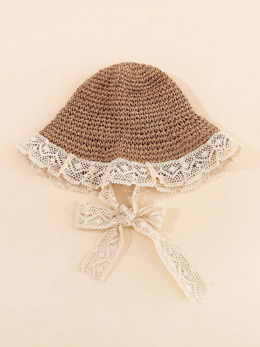 1pc Knitted Lace Bow Sun Hat for Baby and Toddler Casual Wear