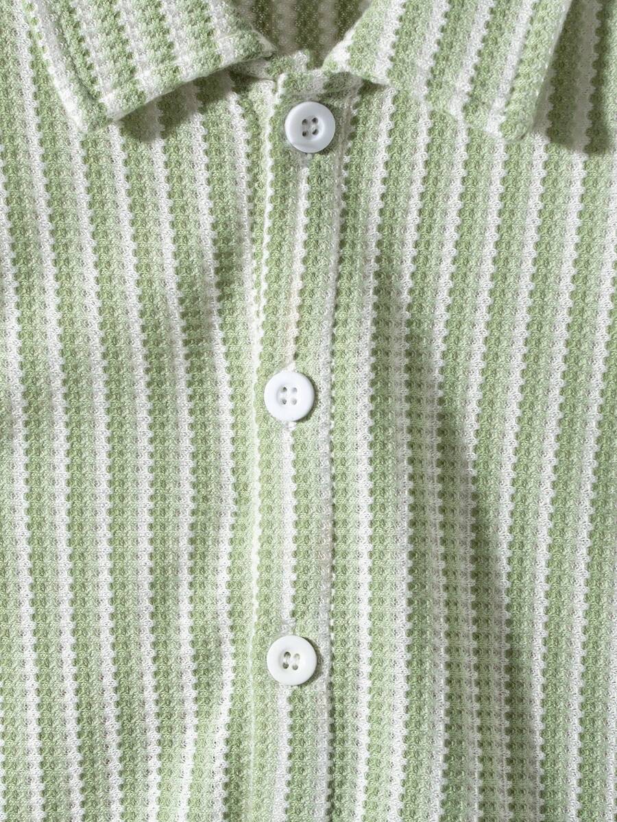 Infant Baby Boy Green White Striped Waffle Knit Polo Shirt and Shorts 2 Piece Casual Outfit Set