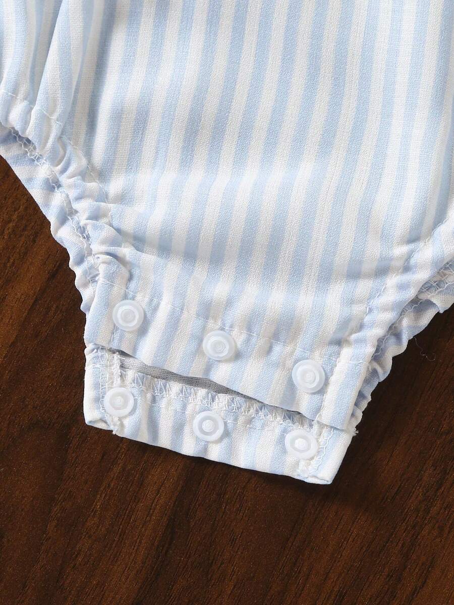 2PCS Baby Boy Striped T Shirt and Bear Suspender Shorts Set for Cute Summer Daily Wear