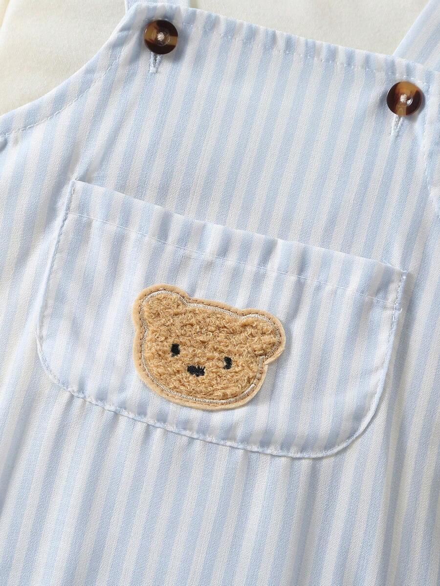 2PCS Baby Boy Striped T Shirt and Bear Suspender Shorts Set for Cute Summer Daily Wear