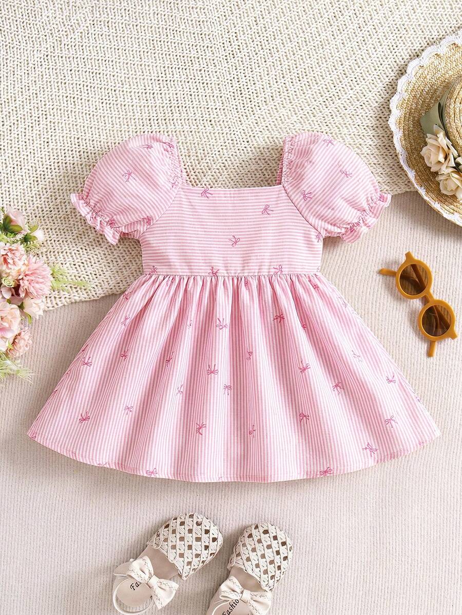 Baby Floral Bubble Sleeve Yellow Dress for Cute Summer Vacation Wear