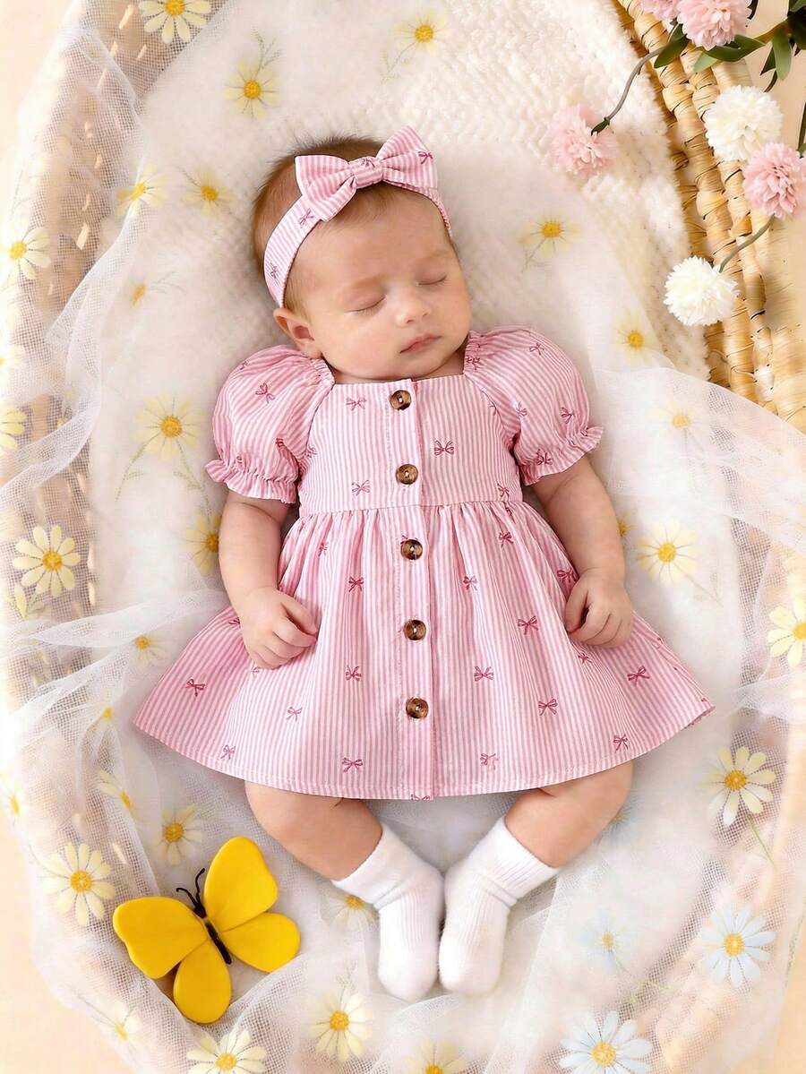 Baby Floral Bubble Sleeve Yellow Dress for Cute Summer Vacation Wear