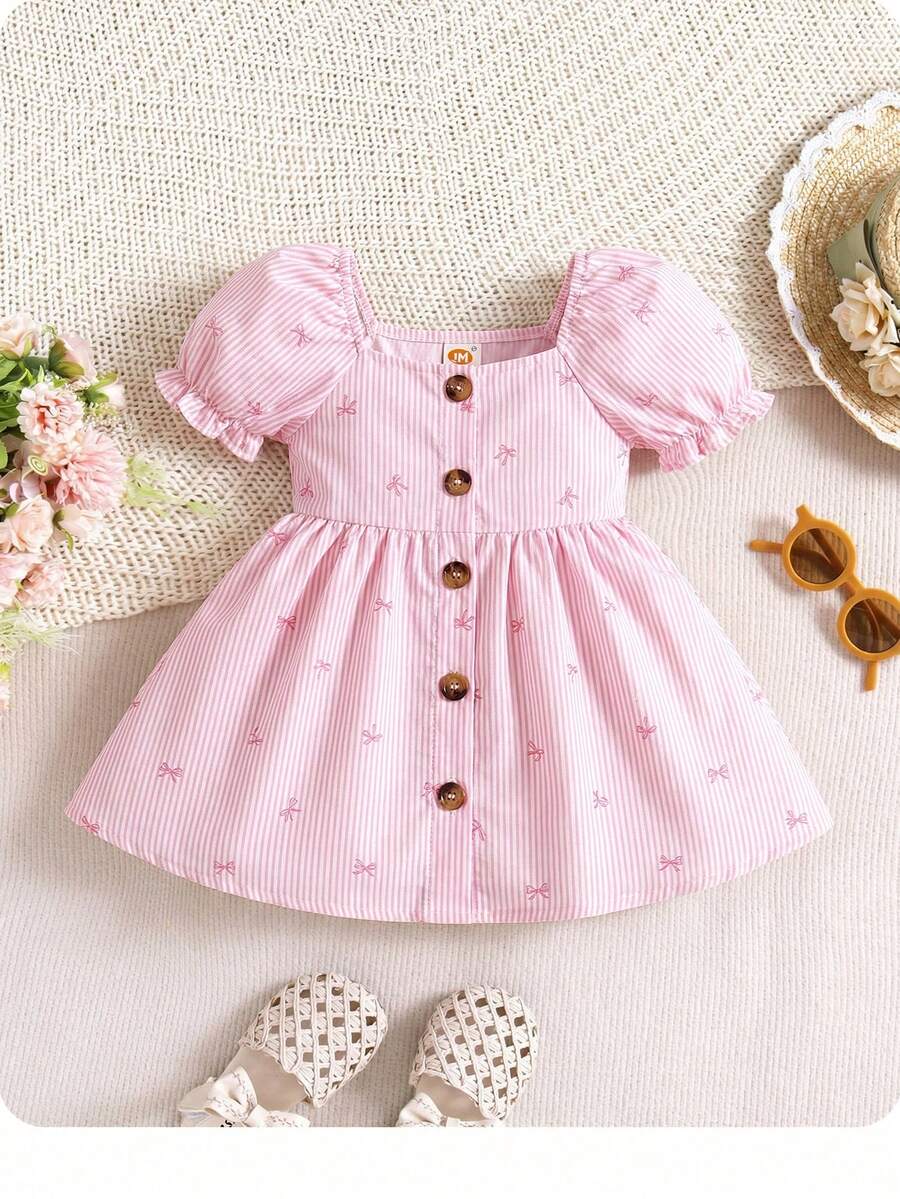 Baby Floral Bubble Sleeve Yellow Dress for Cute Summer Vacation Wear