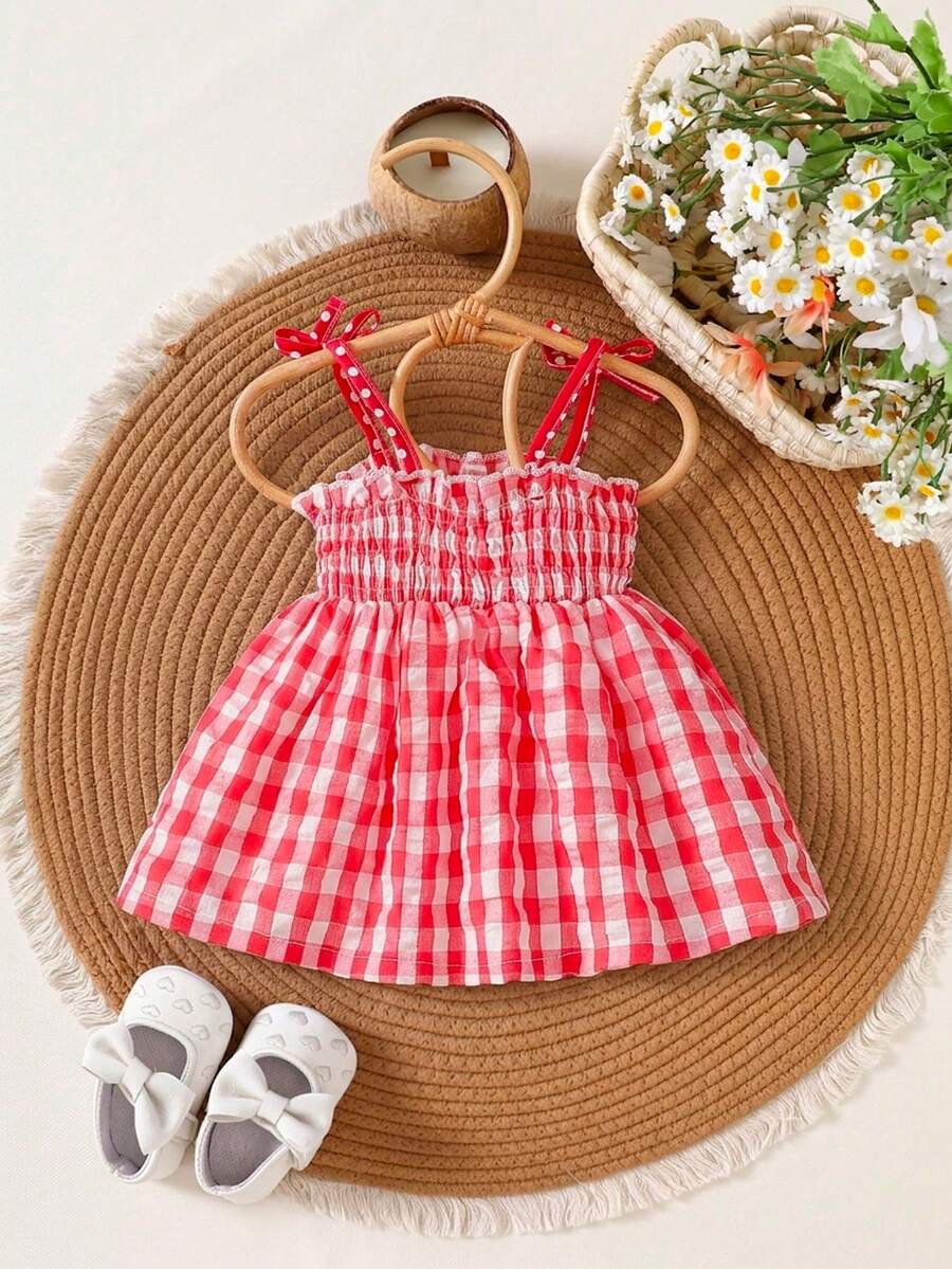 Baby Blue Plaid Floral Embroidered Cami Dress for Cute Spring and Summer Outings