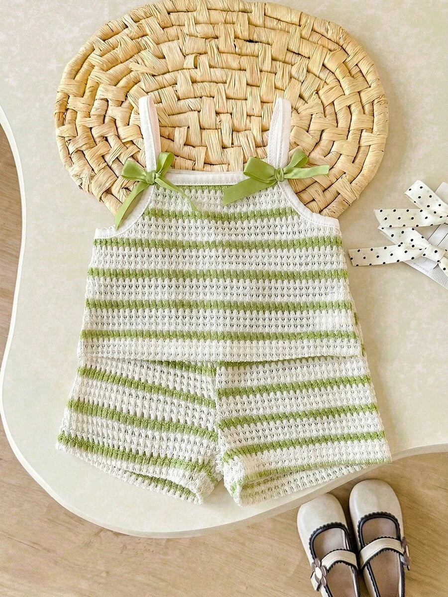 Striped Knit Camisole And Shorts Set For Baby Girls Summer Vacation Wear