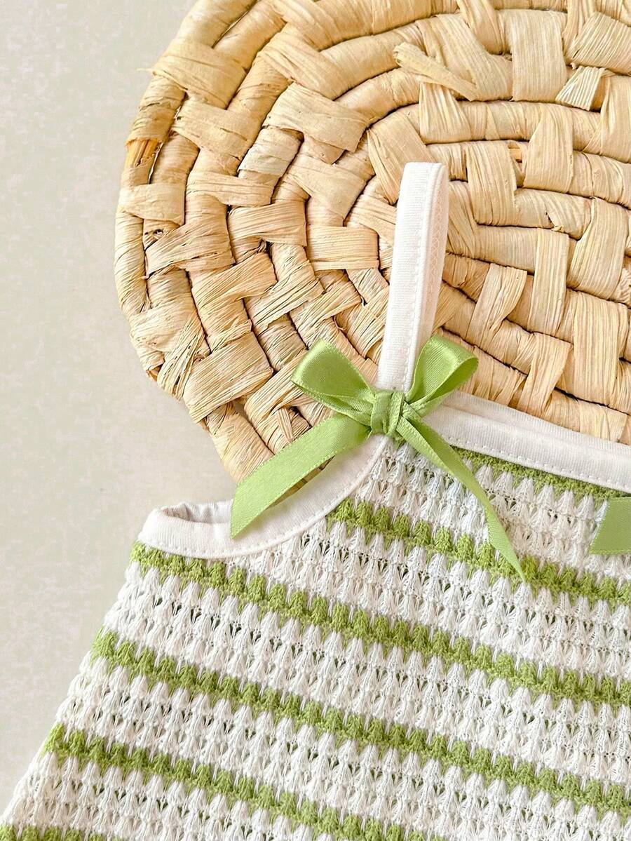 Striped Knit Camisole And Shorts Set For Baby Girls Summer Vacation Wear