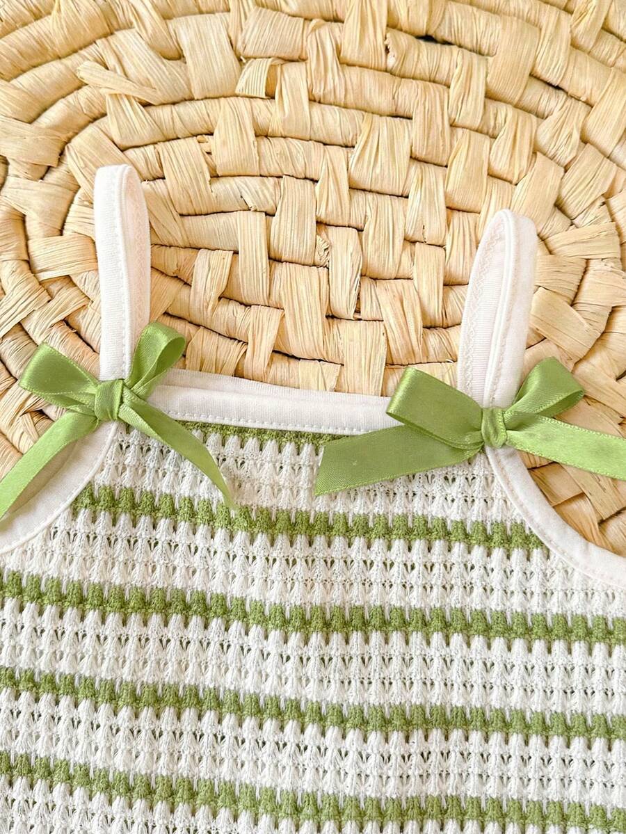 Striped Knit Camisole And Shorts Set For Baby Girls Summer Vacation Wear