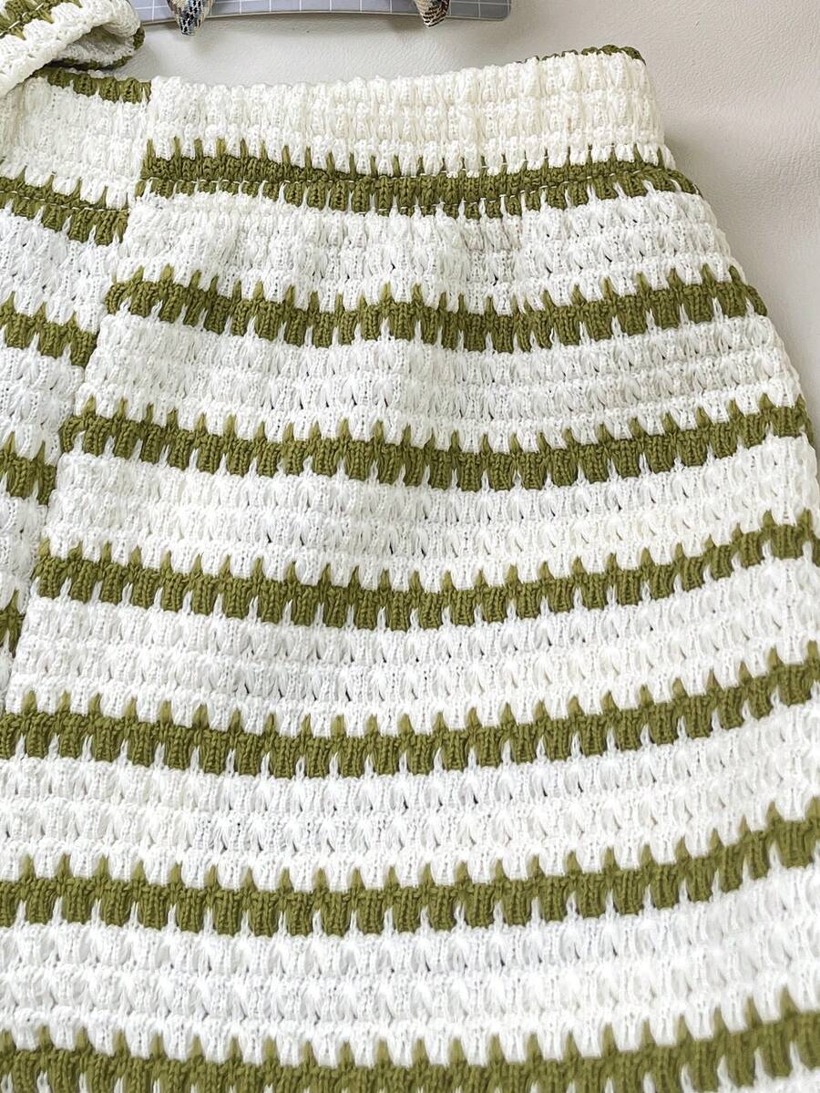 Striped Knit Camisole And Shorts Set For Baby Girls Summer Vacation Wear