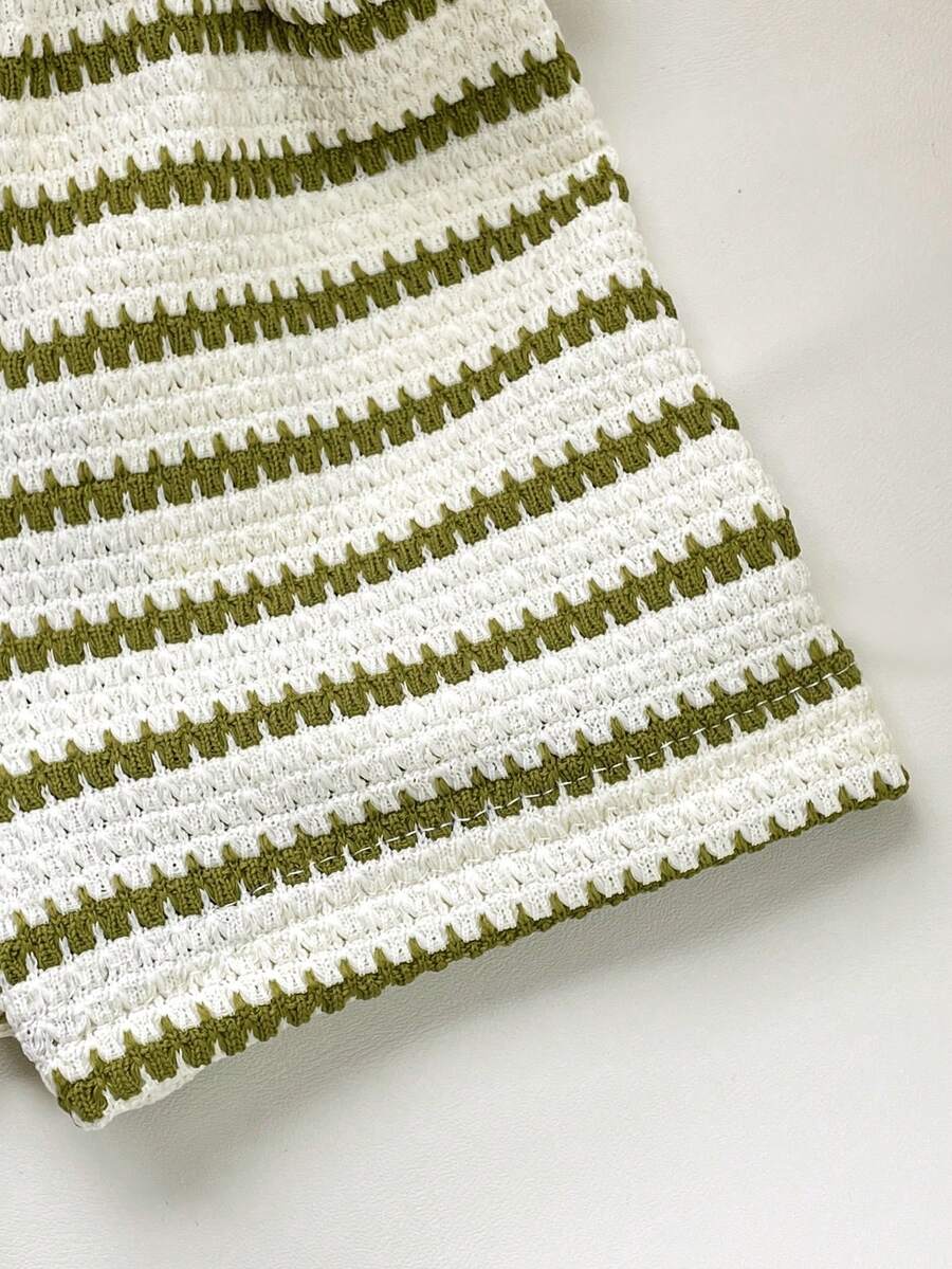 Striped Knit Camisole And Shorts Set For Baby Girls Summer Vacation Wear