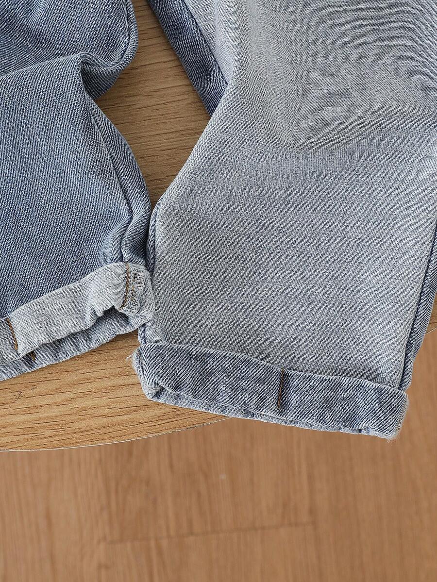 Baby Boy Solid Tee and Roll Up Hem Denim Overall Jumpsuit Casual Spring Summer Outfit Set