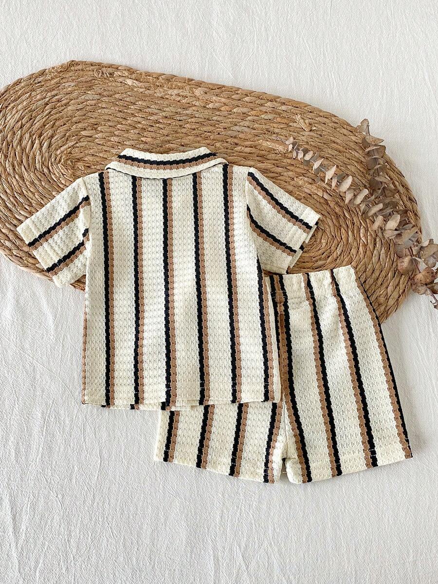 2PCS Baby Knitted Jacquard Shirt and Shorts Set for Casual Summer Outings