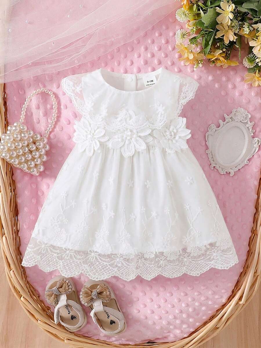 Baby Lace Collar Mesh Dress for Spring and Summer Celebrations and Photoshoots