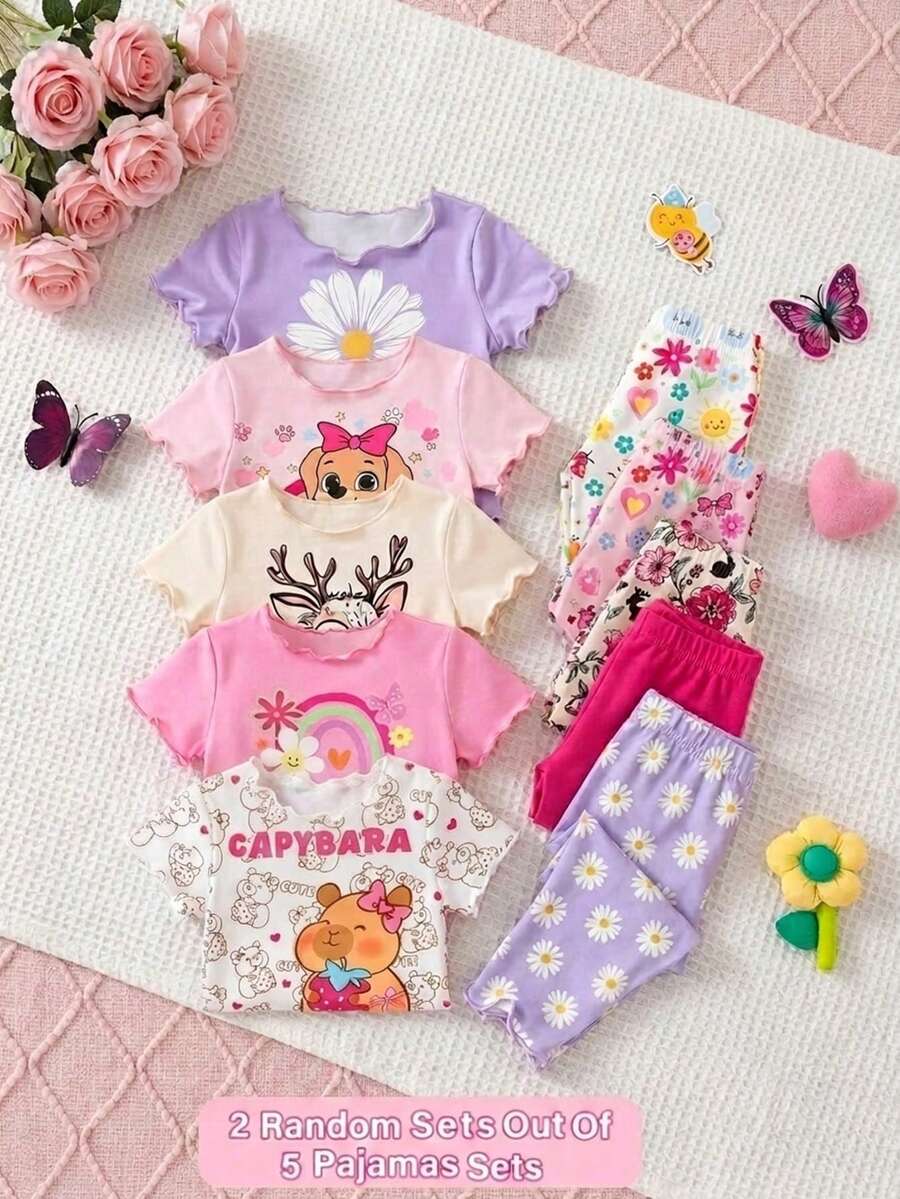 2PCS Baby Daisy Print T-Shirt and Shorts Set for Summer Daily Wear