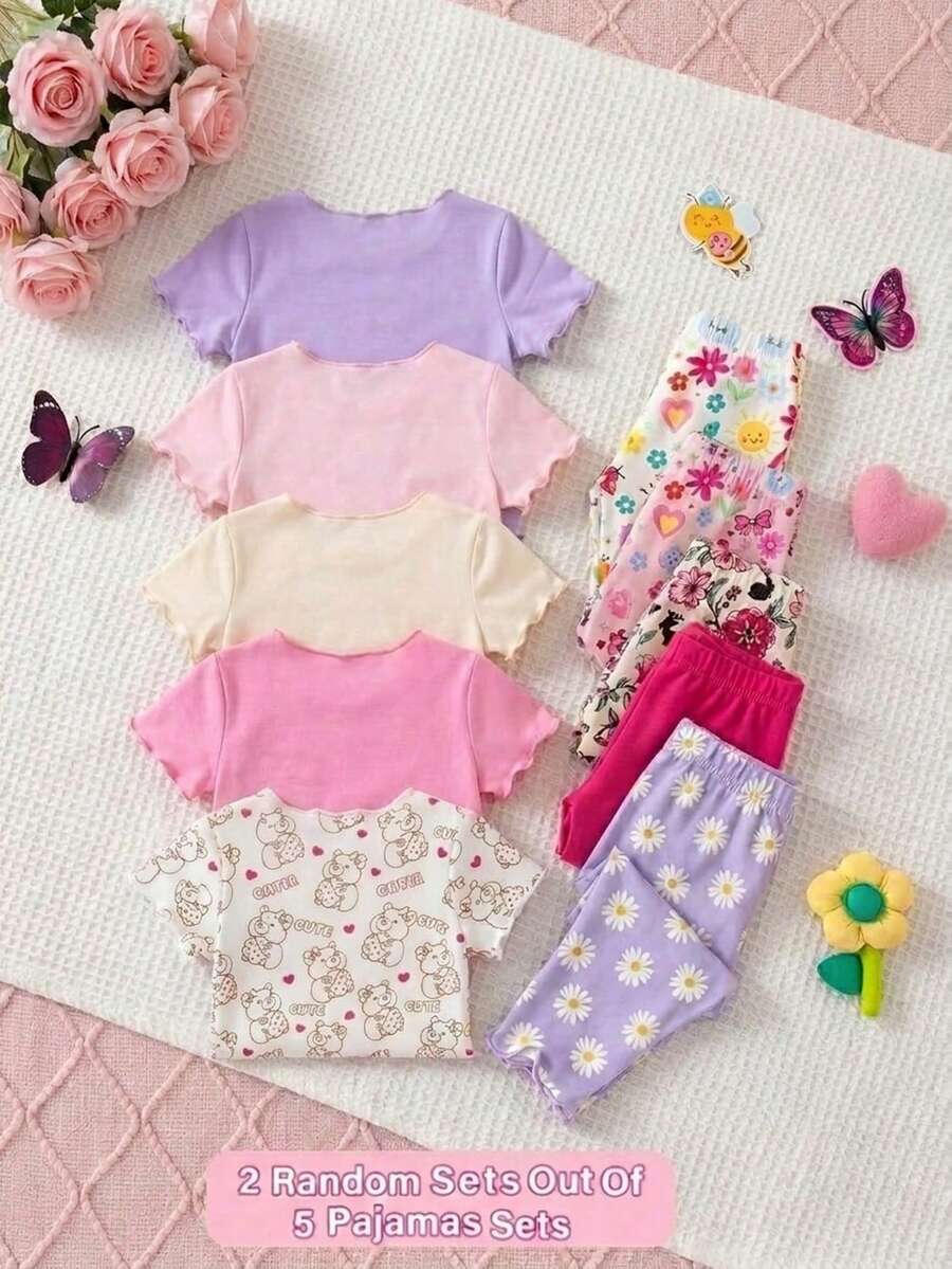 2PCS Baby Daisy Print T-Shirt and Shorts Set for Summer Daily Wear
