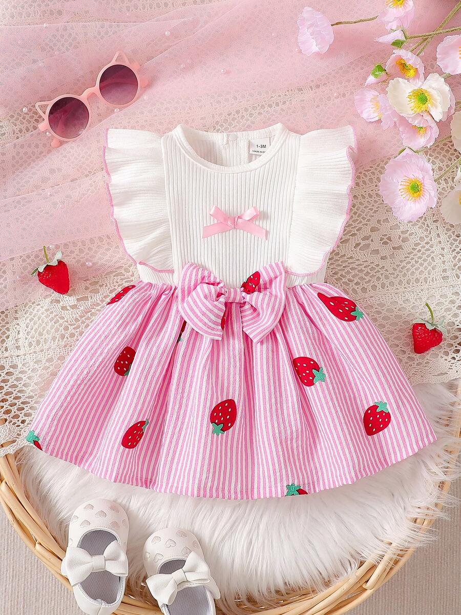 Baby Lace Collar Pink Bow Dress for Elegant Retro Summer Wear