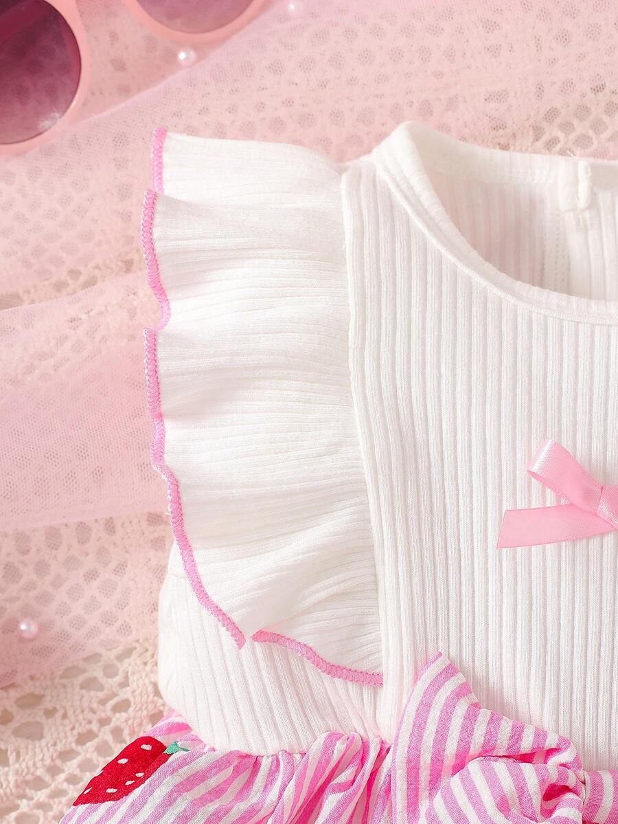 Baby Lace Collar Pink Bow Dress for Elegant Retro Summer Wear