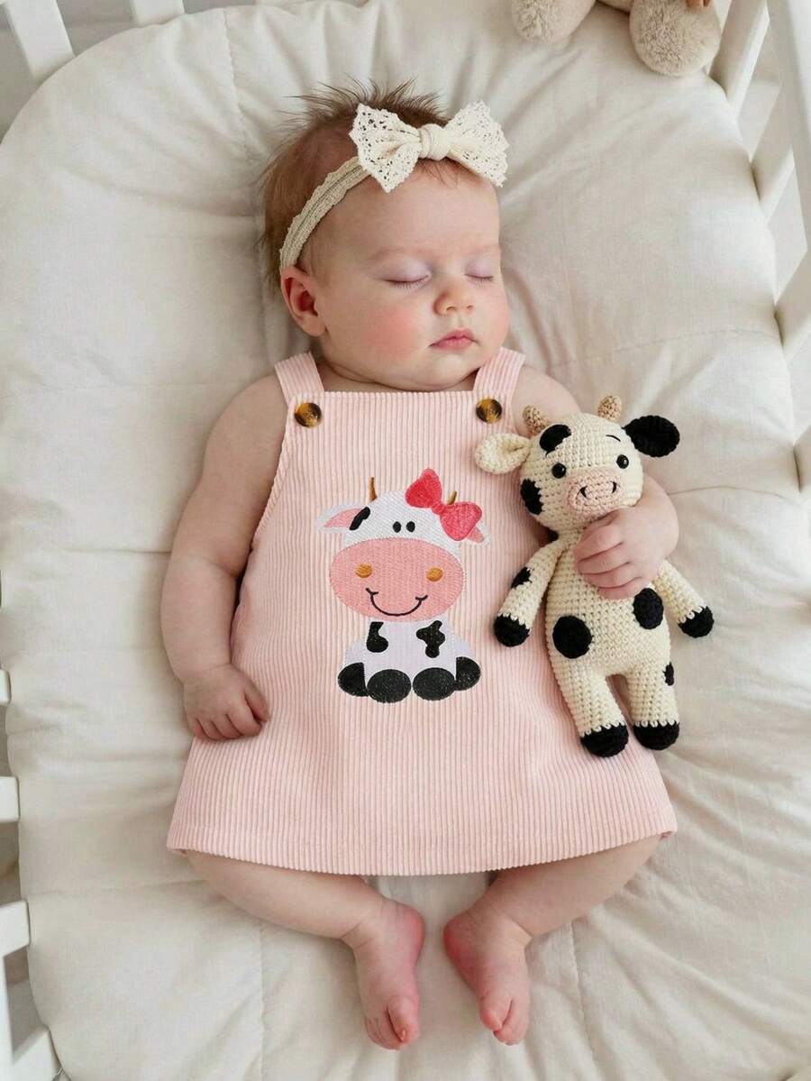 Spring Autumn Suspender Dress - Cute Casual Embroidered Deer Outfit for Baby Girls