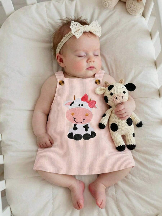 Spring Autumn Suspender Dress - Cute Casual Embroidered Deer Outfit for Baby Girls