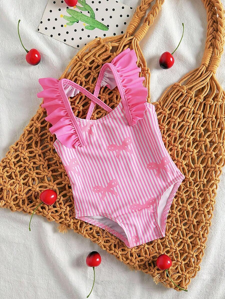 Baby Cherry Print Ruffle One-Piece Swimsuit for Vacation and Summer Play